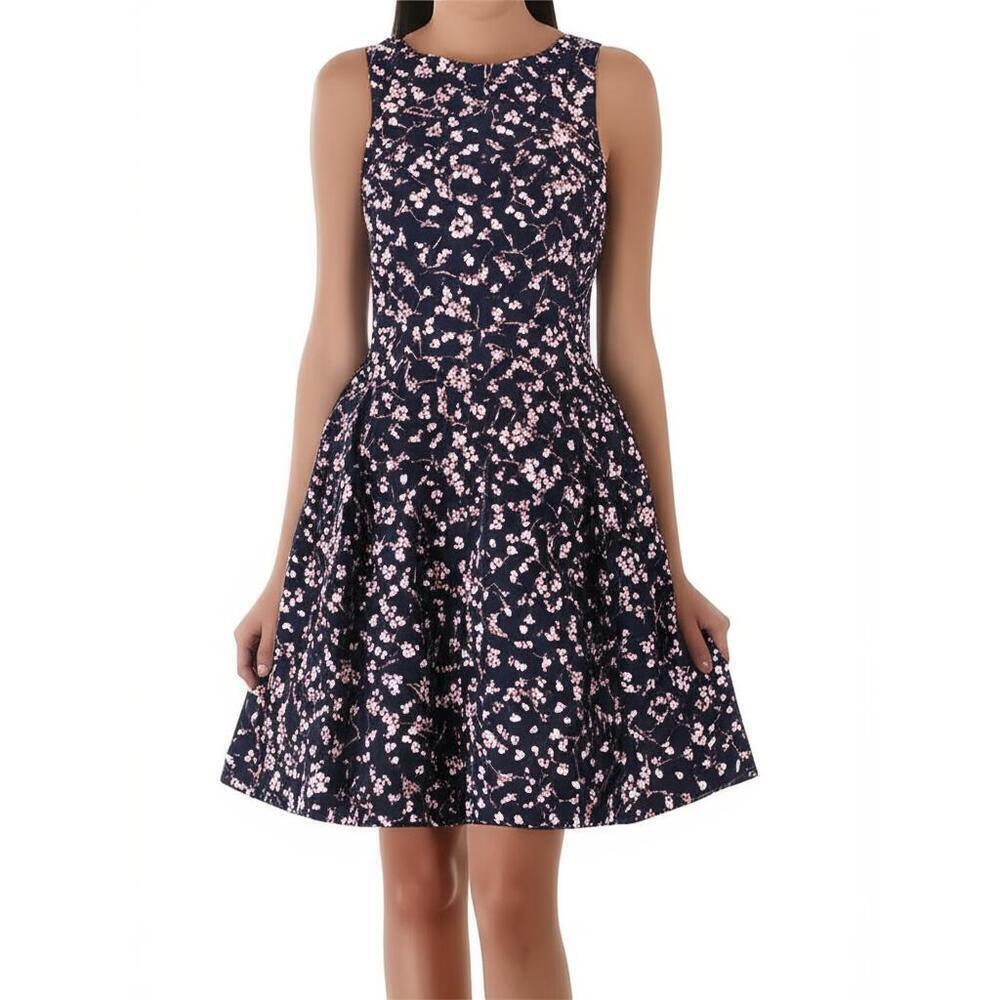 Copper‎ Key Dress Womens Size L navy Blue A Line Floral Sleeveless Chic Summer